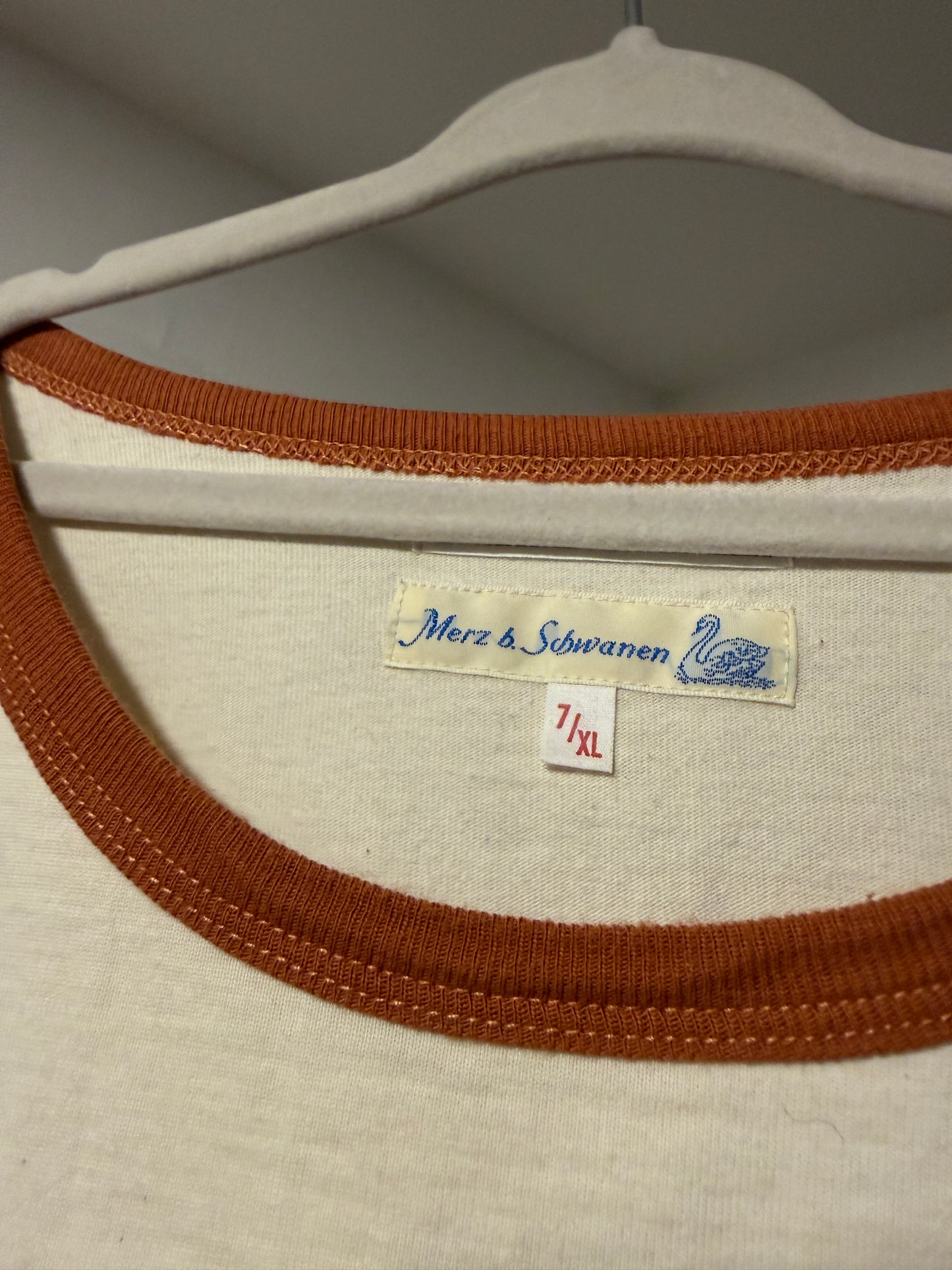 Merz B Schwanen T-Shirt Size 7 (XL) White w/ Orange Loopwheeled Made in Germany 1911 Training
