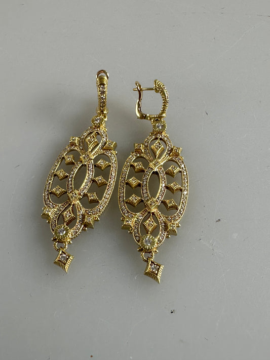 Judith Ripka Castle 18K Yellow Gold Large Diamond Earrings