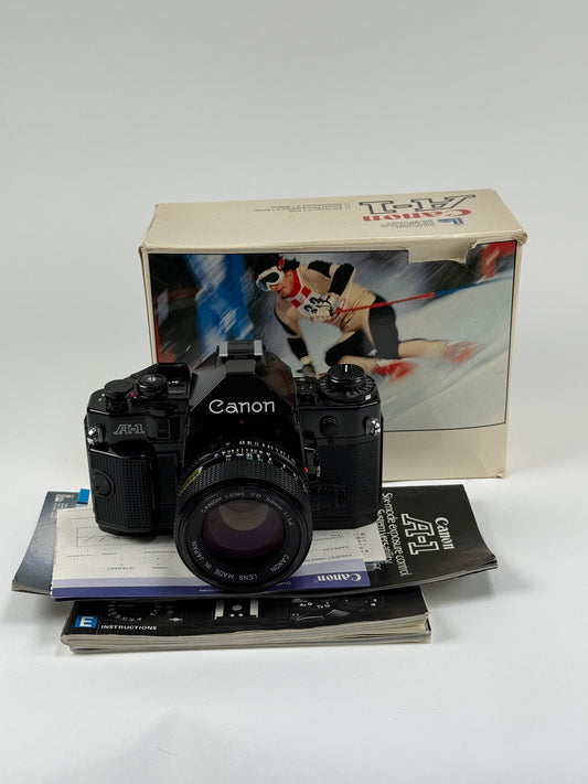 Canon A-1 A1 35mm SLR Film Camera Body Black with 50mm f1.4 FD Kit