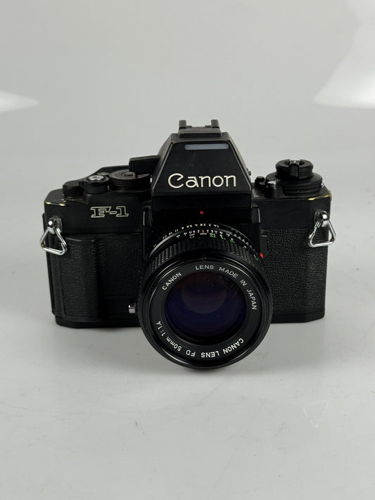 Canon NEW F-1 N 35mm SLR Film Camera black Body AE Finder w/ 50mm f1.4 FD