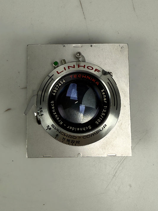 Schneider 105mm f3.5 Xenar compur Linhof shutter and board