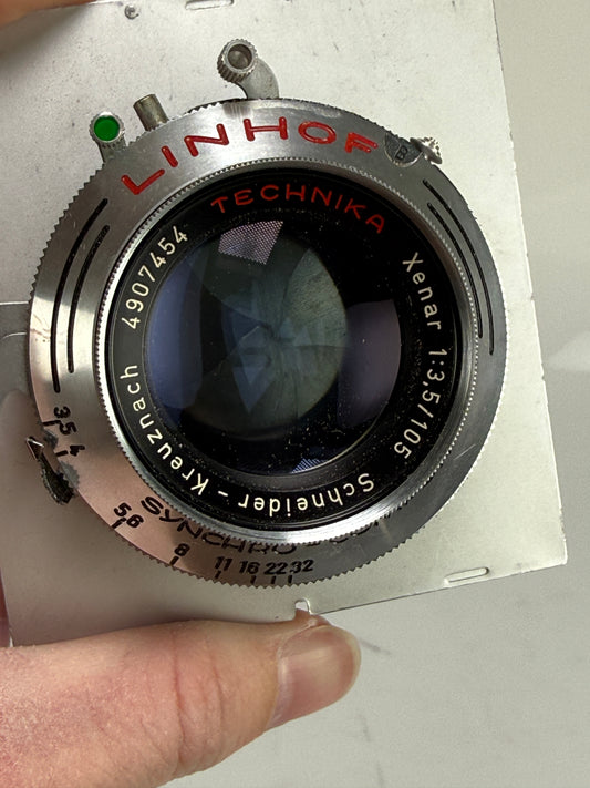 Schneider 105mm f3.5 Xenar compur Linhof shutter and board