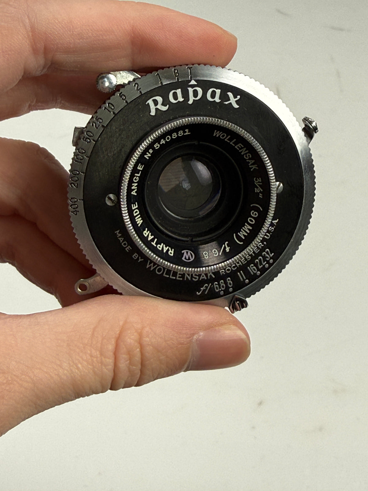 Wollensak 90mm f6.8 Raptar Lens in Rapax Shutter