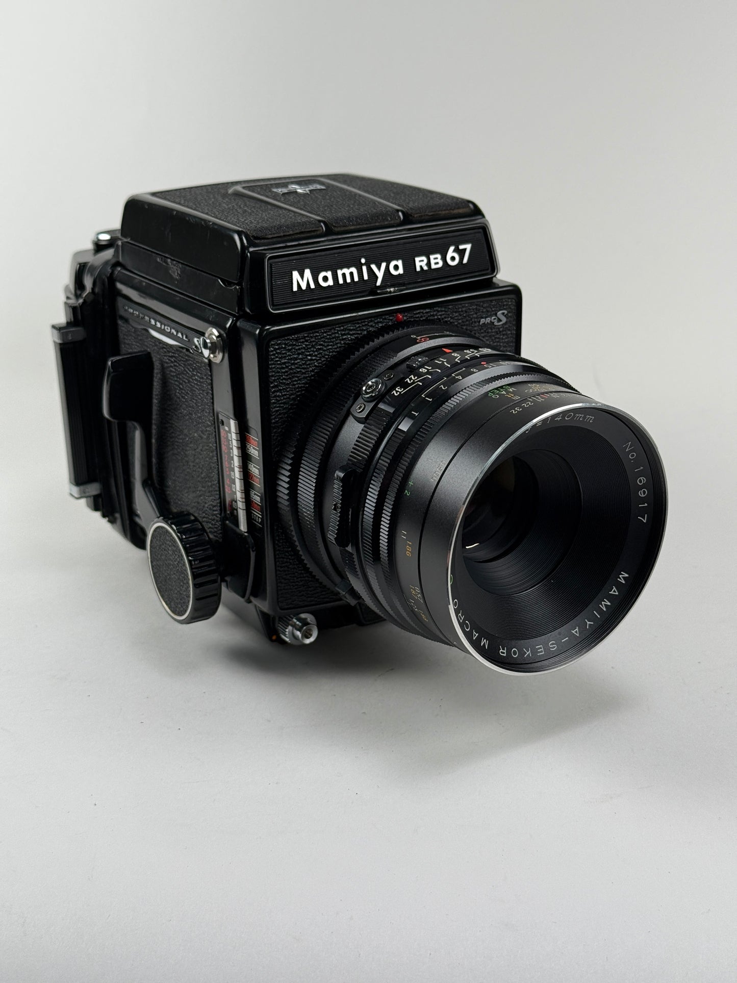 Mamiya RB67 Pro S with 140mm f4.5 Mamiya-Sekor Macro C and 120 film back