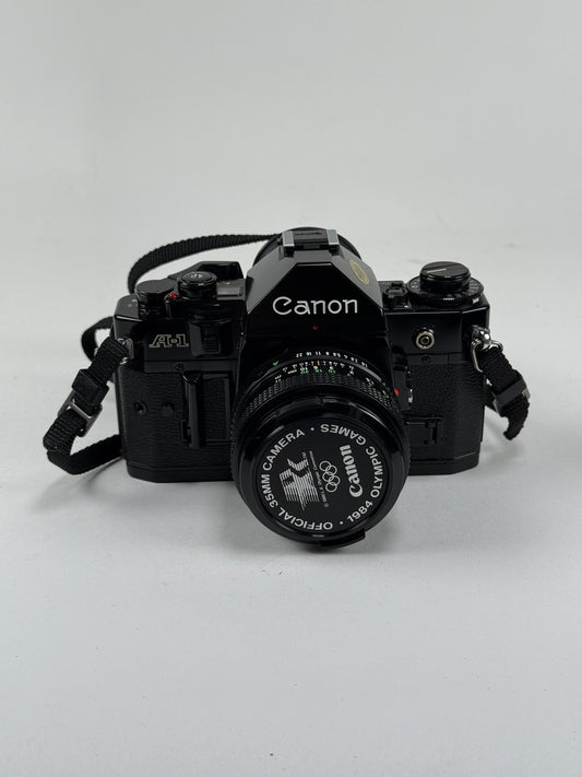 CANON A-1 black SLR 35mm Film Camera with 50mm f1.8 Lens kit