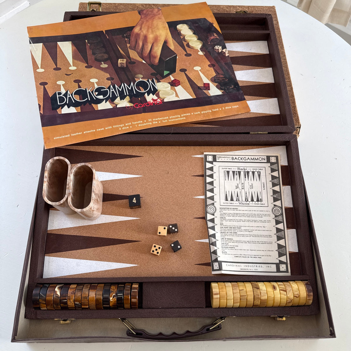 Vintage Cardinal Backgammon Board Game Set w/ with marbled bakelite checkers