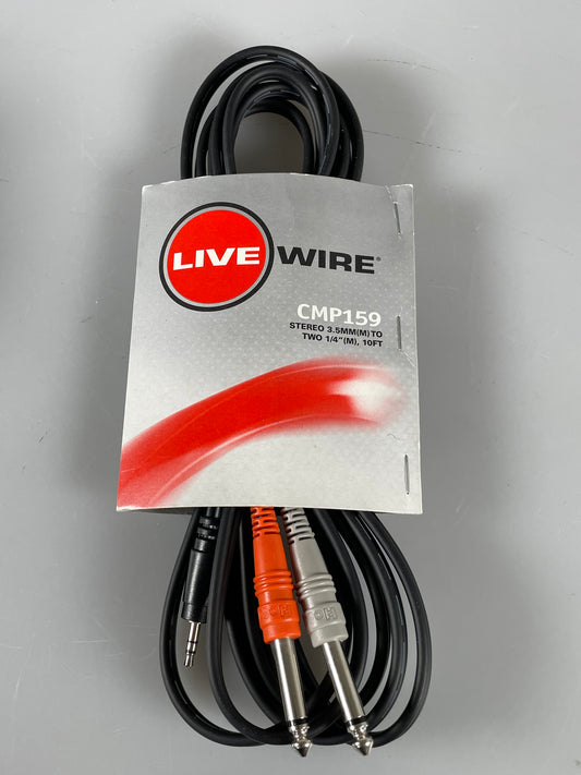 Live Wire CMP159 6ft 1/8 (3.5mm) TRS to Dual 1/4 (6.35mm) TS Cable HMP-006Y