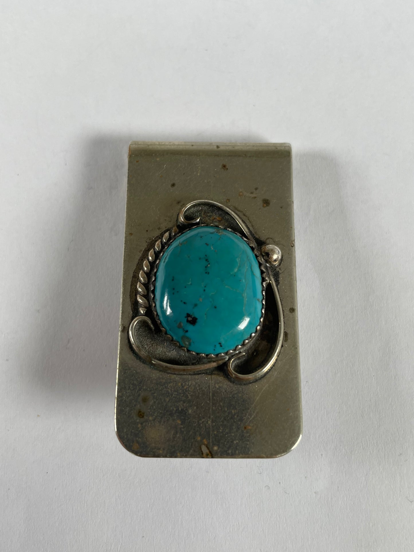 Handcrafted Vintage Silver and Kingman Turquoise Money Clip