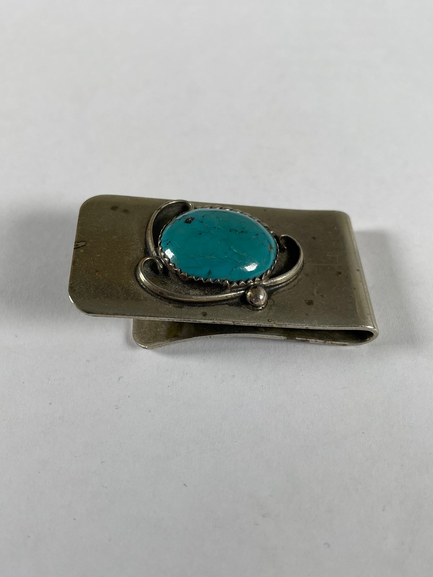 Handcrafted Vintage Silver and Kingman Turquoise Money Clip