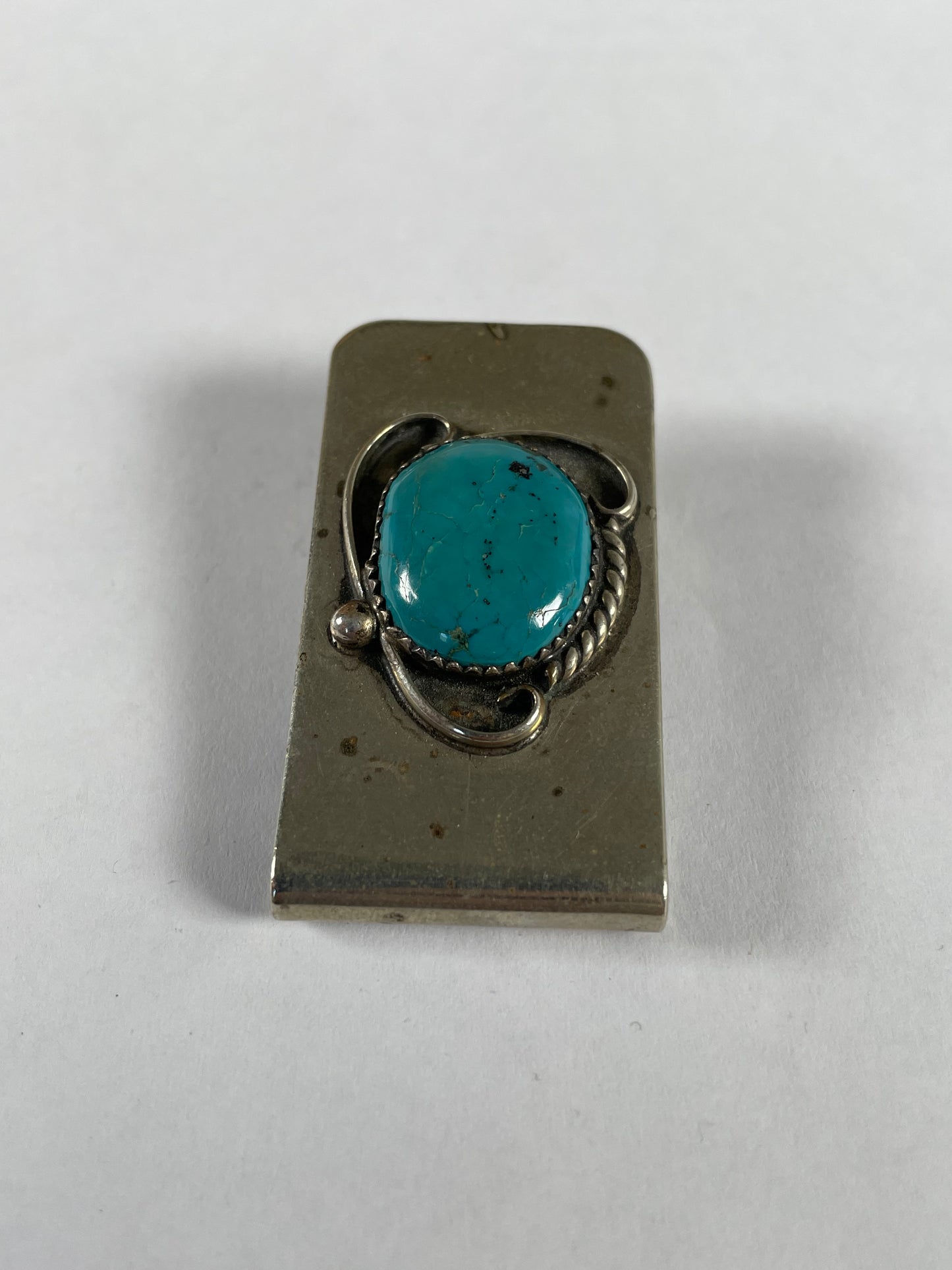 Handcrafted Vintage Silver and Kingman Turquoise Money Clip