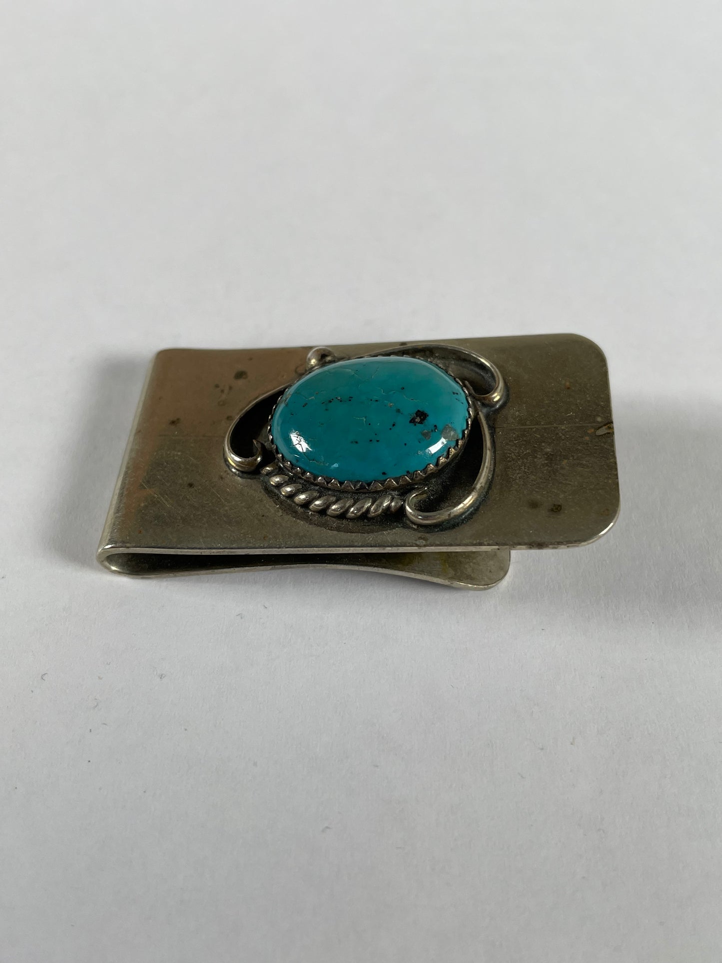 Handcrafted Vintage Silver and Kingman Turquoise Money Clip