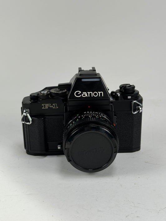 Canon NEW F-1 N 35mm SLR Film Camera black Body AE Finder w/ 50mm f1.8 FD