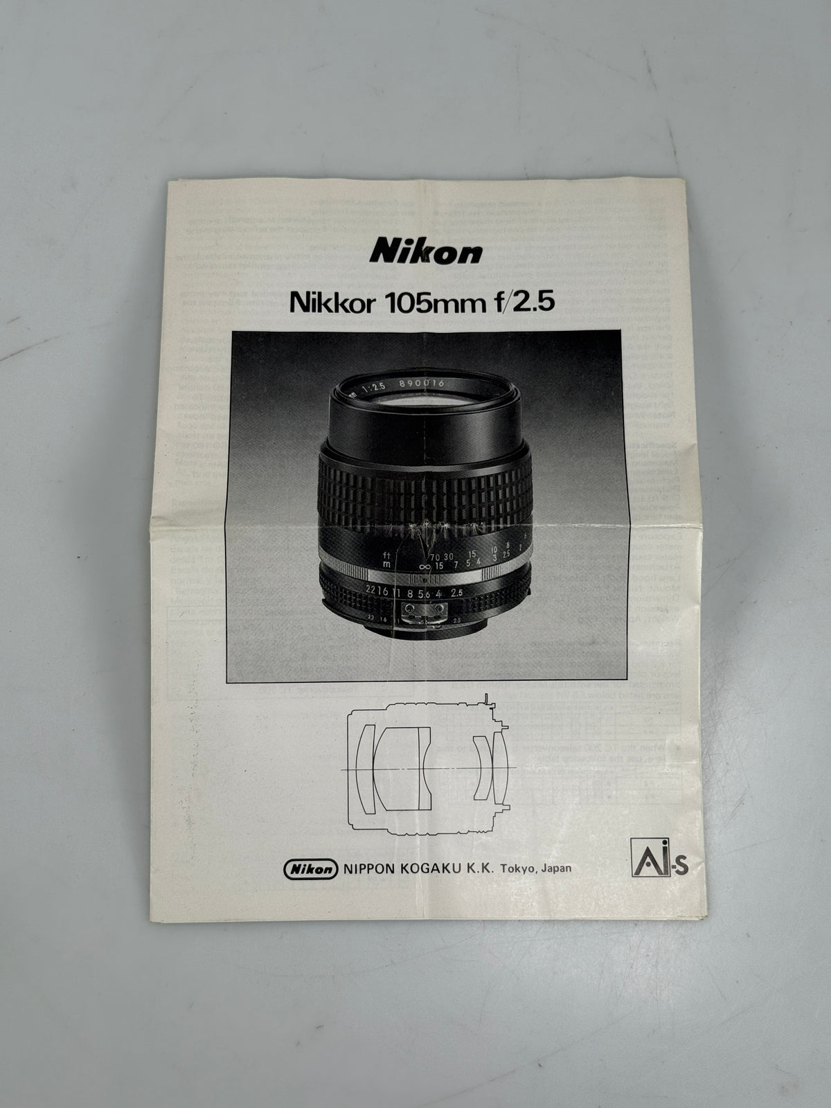 Nikon 105mm f2.5 ais SLR Camera lens User's Manual Instruction Book