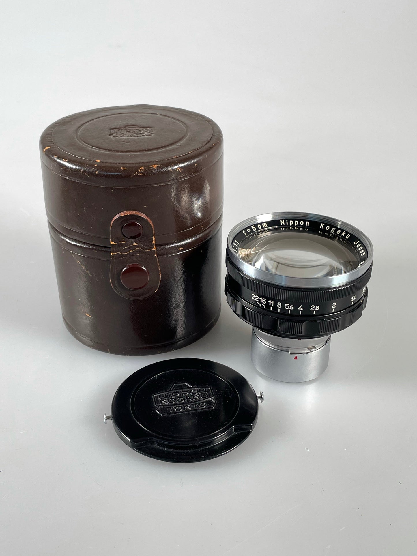 CLA'd  Nippon Kogaku Nikon S Nikkor-NC 50mm 5cm f1.1 rangefinder lens case and caps