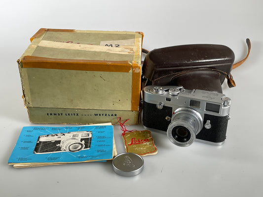 Leica M2 35mm rangefinder body button rewind with 5cm f2.8 elmar matching SN box