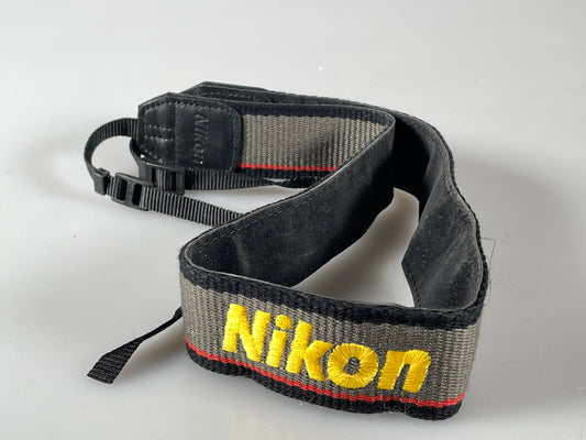 NIKON ORIGINAL VINTAGE NECK SHOULDER CAMERA STRAP YELLOW / GREY
